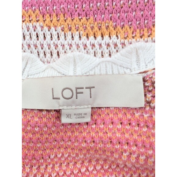 Loft Wavy Stripe Pink White Scoop Neck Knit Sweater Tank Top Blouse Size XL - Picture 2 of 5
